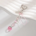 Portachiavi fragola carino con chiusura a cuore rosa, perle e ciondolo a fiocco - Stile Fiocco Fragola Rosa (0235)