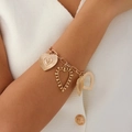 Golden multi-heart pendant chain bracelet with textured heart charms on a thick link - Gold Bracelet (2925)