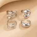 Irregular liquid metal silver rings set with minimalist lava design for women - 02 Irregular Ring Set (5680) / Silver Ring Set