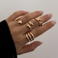 Lot de 5 bagues géométriques dorées minimalistes pour femmes au design moderne unique - Style Enveloppé Ouvert Goutte d'Eau / Or clair