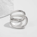 Detailed view of irregular polished silver multilayer wave ring with minimalist 3D design - 04 Silver Ring (0822)