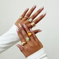 Stackable gold ring set with light green and orange acrylic stones for women - Ring Set / Gold (6297)