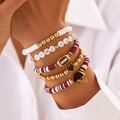 Detail of five-piece Game Day football themed beaded bracelet set with rugby charms - Burgundy Game Day Theme Style(5815)