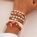 Detail of stacked clay bead bracelets with football charm and gold lettering beads - 06 Multicolor Set (5818)