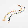 Cadena para el pelo bohemia con piedras de colores y colgantes de sol y luna en blanco - Juego de Tonos Dorados (5856)
