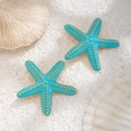 Collar con colgante de estrella de mar azul brillante y detalles dorados para la playa - Pendientes Azules (2971k6)
