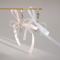 Sweet ribbon bow charm with metallic heart pendant for bags and keychains in pink and white - Pink and White Color Pack (6016)