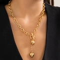 Collar de cadena gruesa dorada estilo hip hop con colgante de corazón y cierre de OT - Collar Dorado (6196)