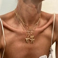 Layered gold alloy necklace set featuring multiple chains and sweet bow pendants for women - Gold Butterfly Multilayer Set (5977)