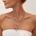 Collana multistrato hip hop con ciondoli a sole e croce, perle e gemme colorate vivaci - Silver (6157)