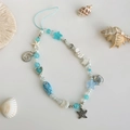 Marine theme phone charm with blue beads, sea stars, shells and ceramic fish ornaments - Mixed Colors(0072)
