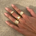 Five-piece set of golden irregular liquid metal rings with hammered and wave textures - Light Gold Irregular Rings (5916)