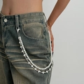 Catena da vita hip hop a doppio strato con perle finte bianche e ciondolo a croce argento - Stile Doppio Strato Perla Perlina Croce (1772)