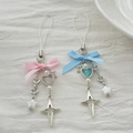 Sweet Y2K strawberry pendant phone charms with ribbons and pearls in pink and blue - Pink And Blue Bow Star Charm Two-Piece Set (6241)