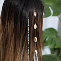 Bohemian hair chain featuring shells and multicolored beads worn on long brown hair - Style 06 Mixed Color (6260)