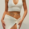 Detail of beach body chain with blue beads, golden starfish and turquoise whale tail charms - Blue White-Starfish Whale Tail Shell Style (1769K2)