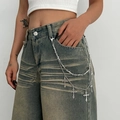 Detail of punk silver thorns chain with cross pendants on denim jeans for street style - Silver Tone Thorn 1777