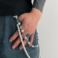 Hip hop pants chain featuring white faux pearls and colorful gemstone floral charms - Silver (Petal Pendant 1677)