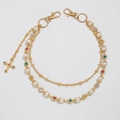 Punk hip-hop layered gold waist chain with colorful crystals and faux pearls - Gold (Cross Pendant 1728K1)