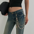 Punk hip hop pants chain with colorful faux pearls and a cross pendant in gold finish - Gold (Colorful Pendant 1728K2)