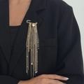 Fashionable heart tassel safety pin brooch with gold and silver chains on a black suit - Two-Tone Long Tassel / Mixed Color (0367)