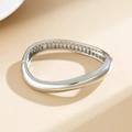 Silver wavy bangle with textured inner wall and polished metallic finish - Minimalist Oval Bangle (2391) / 03 Silver