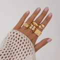 Detailed view of 5-piece gold ring set featuring cz stones and textured metal designs - Light Gold Vintage Signet Rings (6111)