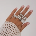 5-piece silver color ring set with wave texture and zircon stones on hand - Silver Vintage Signet Rings (6111)