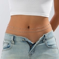 Double-layered silver body chain with snake and bead design for women's waist - Silver (6385)
