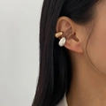 Polished gold and silver two-tone C-shaped ear cuff for non-pierced ears - Mixed Color (6459)