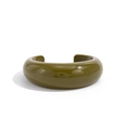 Minimalist olive green tortoiseshell resin cuff bracelet with polished C-shape design - C-shaped Opening Bracelet / Olive Green