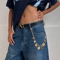 Golden multi-heart pendant waist chain belt for women with elegant punk link design - Gold