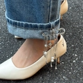 Spilla da balia argento con catene lunghe, perle e ciondoli a stella per i pantaloni - Stile Perla Croce e Stella (0319) / Argento