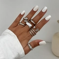 Ensemble de bagues géométriques en argent avec gouttelette minimaliste et anneau large - Style Argenté (6363)