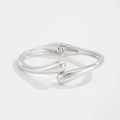 Detail view of silver metal teardrop bangle with spring hinge and polished mirror finish - Water Drop Overlap Style (2426) / Silver