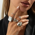 Set di anelli geometrici in argento con design a cupola e forme quadrate lucide - Set da 5 Pezzi Specchio Geometrico Stile Freddo (6823) / Argento