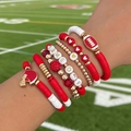 Multi-layer red and white game day football bracelet set with sports charms - 7-Piece Set / Multicolor-06761