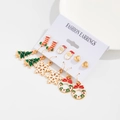 6-Paar Weihnachts-Ohrstecker-Set mit Weihnachtsmann, Schneeflocken und Bäumen - Set 04 Gold (6744)