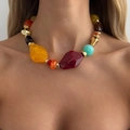 Collana Maillard con perline in resina multicolore e dettagli in metallo dorato lucido - Oro (7765)