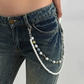 Double-layered pearl and colorful rhinestone waist chain for jeans with lobster clasp - Silver Style (1967)