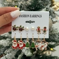 Weihnachts-Ohrring-Set mit Rentier, Weihnachtsmann und Baum aus buntem Emaille-Guss - Elchkopf Perle Stil (6741) / Gold