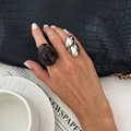 Detail of vintage acrylic amber ring and silver irregular metal ring on hand - Mixed Color (6822)