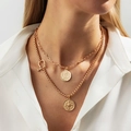 Ensemble de colliers dorés superposés avec pendentif pièce et breloque boussole - Or (6916)