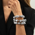 Three-piece elastic silver resin bead bracelet set with hammered metallic texture - Silver Style (6894)