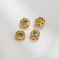 Matte gold openwork spacer beads with blue crystal and pearl for DIY jewelry - Blue Pearl Decor Style (Z298-26)