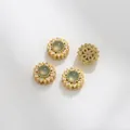 Matte gold lace bead with green cat-eye stone and white zircons for DIY jewelry - Light Green Sunflower Style (Z298-1)