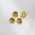 Matte gold lace spacer beads with green oval cat eye stone and hollow filigree design - 8.5x10mm / Green Oval Style (Z298-3)