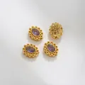 Vintage oval gold-plated beads with purple zirconia and intricate lace cutout pattern - 8.5x10mm / Purple Oval Style (Z298-5)