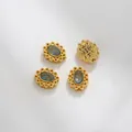 Gold plated oval bead with blue zircon cat eye stone and vintage lace hollow pattern - Blue Oval Style (Z298-6)