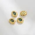 Matte gold lace beads with oval green stone and white zircon for DIY jewelry - Dark Green Oval Style (Z298-8)